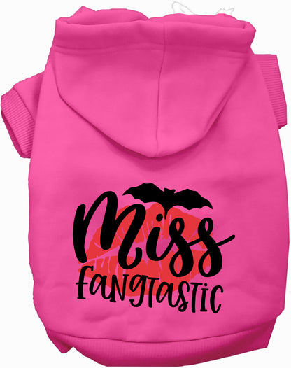 Pink Miss Fangtastic pet hoodie with bat design