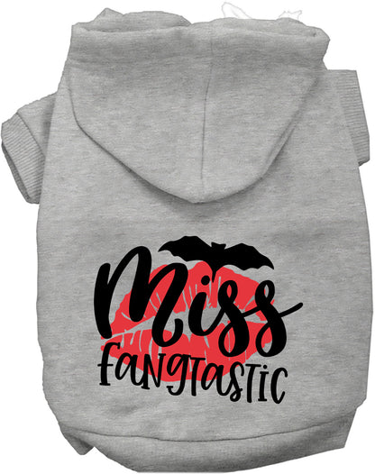 Gray Miss Fangtastic pet hoodie with bat design