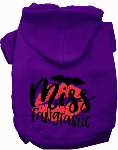 Purple Miss Fangtastic pet hoodie with bat design