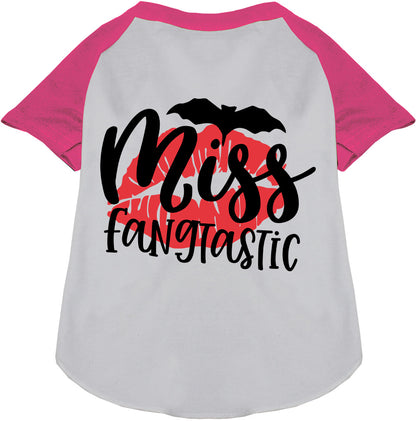 Miss Fangtastic pet raglan shirt with pink sleeves