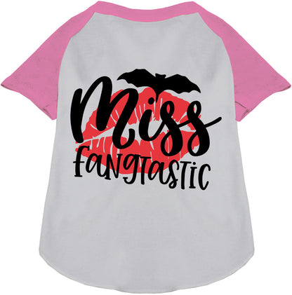 Miss Fangtastic pet raglan shirt with light pink sleeves