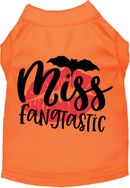 Orange Miss Fangtastic pet shirt with bat and lips design