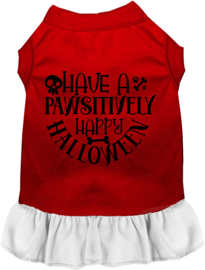 Red and white Pawsitively Happy Halloween pet dress