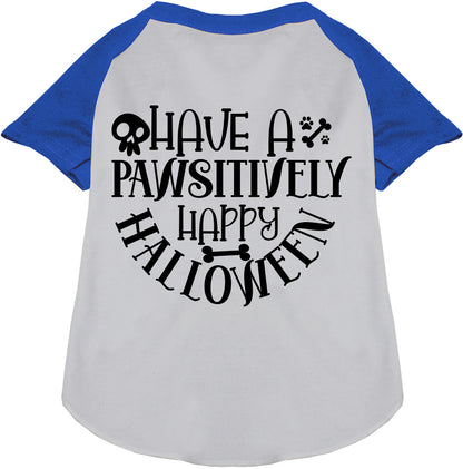 Blue Halloween pet raglan shirt with festive design