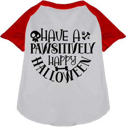 Red Halloween pet raglan shirt with festive design