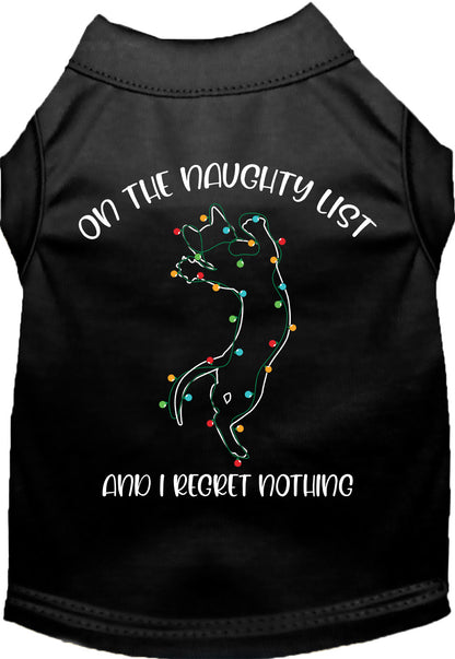 Black pet shirt with 'On the Naughty List' design