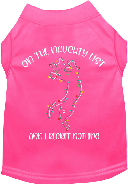 Pink pet shirt with 'On the Naughty List' design