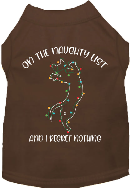 Brown pet shirt with 'On the Naughty List' design