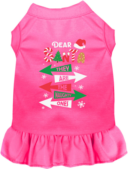 Pink pet dress with 'They're the Naughty Ones' design