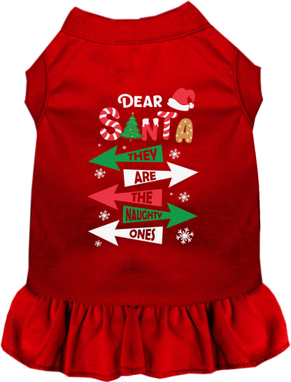 Red pet dress with 'They're the Naughty Ones' design