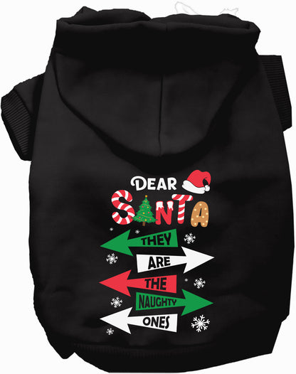 Black Naughty Ones Pet Hoodie with festive design