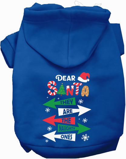 Blue Naughty Ones Pet Hoodie with festive design