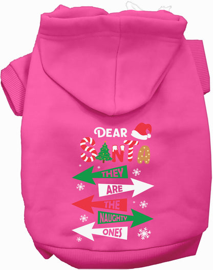 Pink Naughty Ones Pet Hoodie with festive design