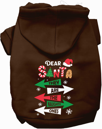 Brown Naughty Ones Pet Hoodie with festive design