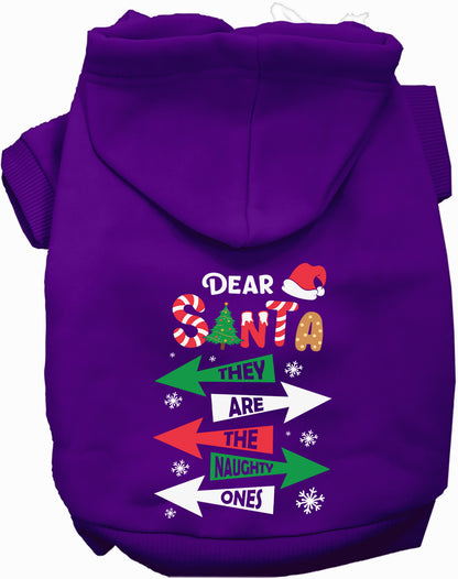 Purple Naughty Ones Pet Hoodie with festive design