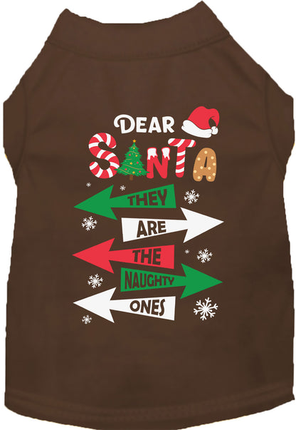 Brown pet shirt with 'They're the Naughty Ones' design