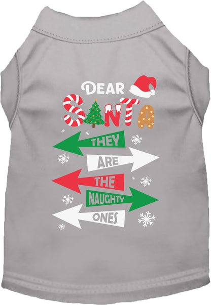 Gray pet shirt with 'They're the Naughty Ones' design