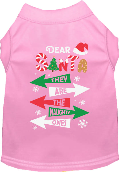 Light pink pet shirt with 'They're the Naughty Ones' design