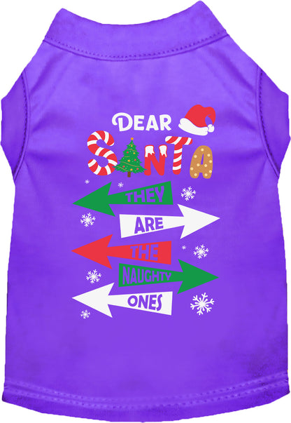 Purple pet shirt with 'They're the Naughty Ones' design