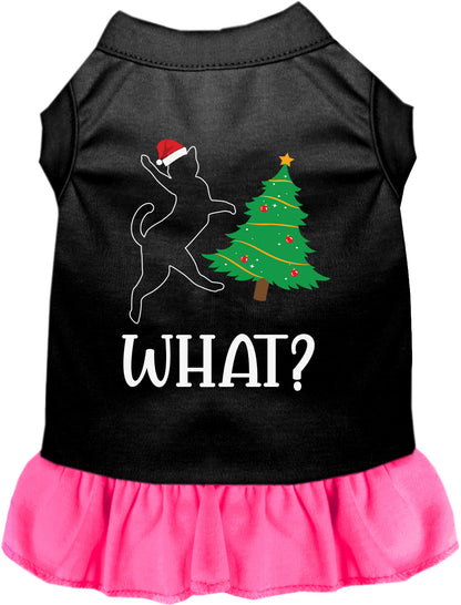 Black pet dress with pink skirt, Christmas tree design