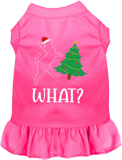 Pink pet dress with Christmas tree and cat design