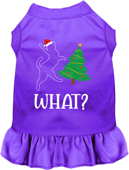 Purple pet dress with Christmas tree and cat design