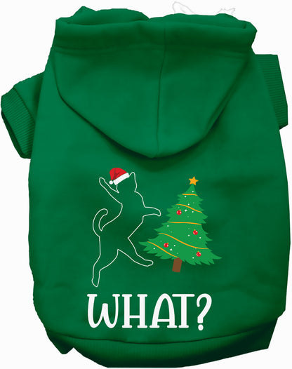 Green pet hoodie with Christmas tree design