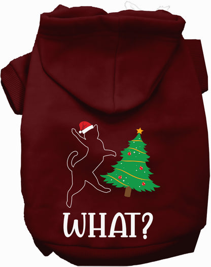 Maroon pet hoodie with Christmas tree design