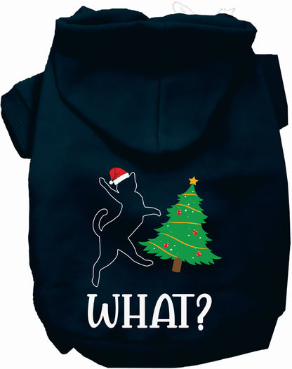 Navy pet hoodie with Christmas tree design