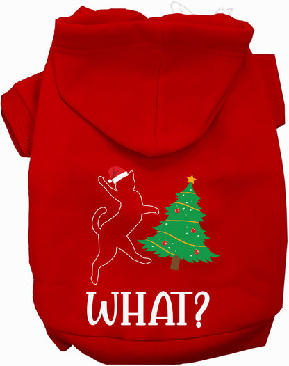 Red pet hoodie with Christmas tree design