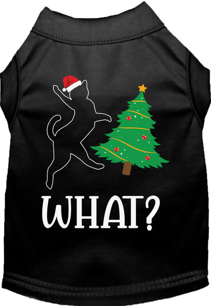 Black pet shirt with cat and Christmas tree design