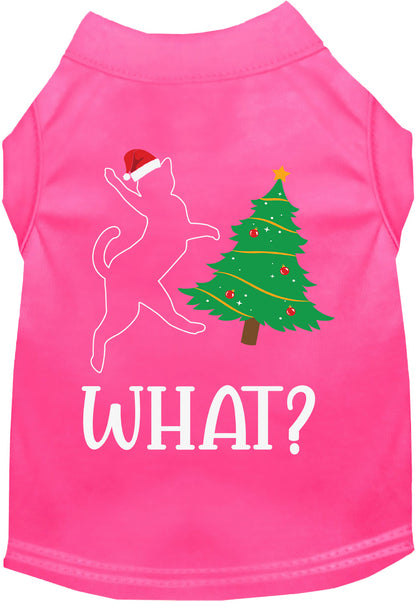 Pink pet shirt with cat and Christmas tree design