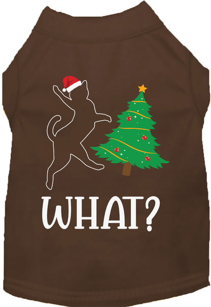 Brown pet shirt with cat and Christmas tree design