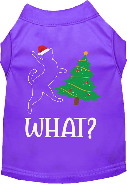 Purple pet shirt with cat and Christmas tree design