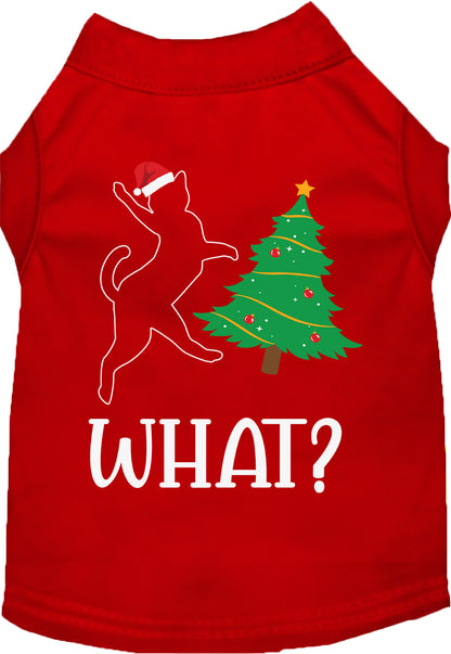 Red pet shirt with cat and Christmas tree design