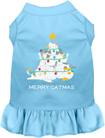 Blue Merry Catmas pet dress with cat tree design