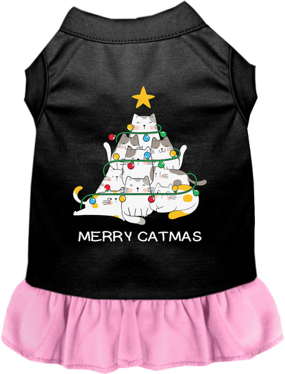 Black and light pink Merry Catmas pet dress