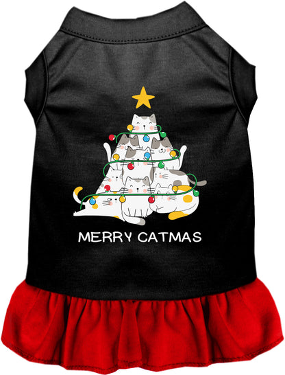 Black and red Merry Catmas pet dress with cat tree