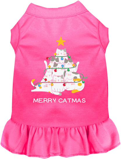 Pink Merry Catmas pet dress with cat tree design