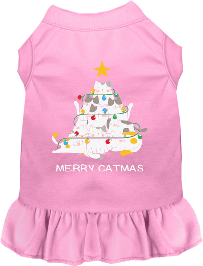 Light pink Merry Catmas pet dress with cat tree