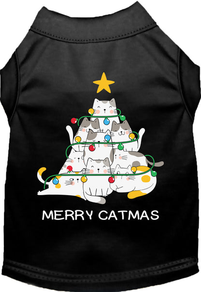 Black Merry Catmas pet shirt with cat tree design