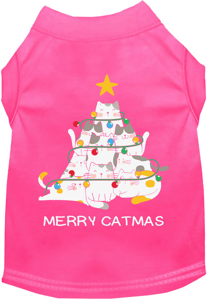 Hot pink Merry Catmas pet shirt with cat tree design