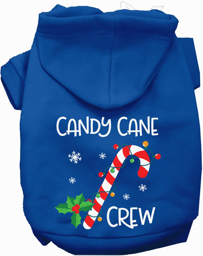 Blue Candy Cane Crew Pet Hoodie with festive design