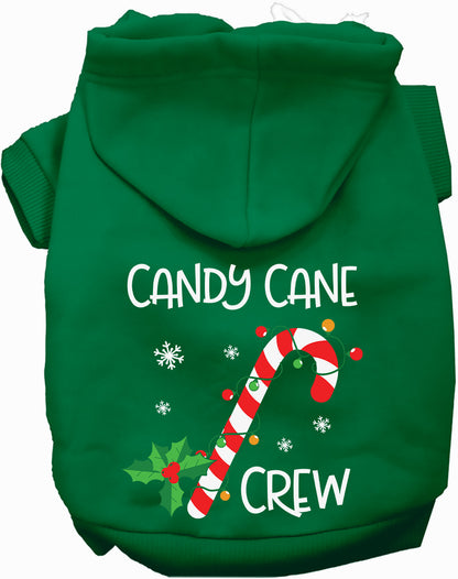 Green Candy Cane Crew Pet Hoodie with festive design