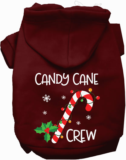 Maroon Candy Cane Crew Pet Hoodie with festive design