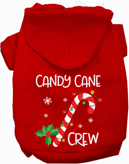 Red Candy Cane Crew Pet Hoodie with festive design