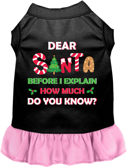 Black pet dress with light pink skirt and 'Dear Santa' text