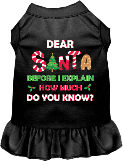 Black pet dress with 'Dear Santa' festive text