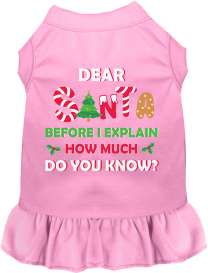 Light pink pet dress with 'Dear Santa' festive text