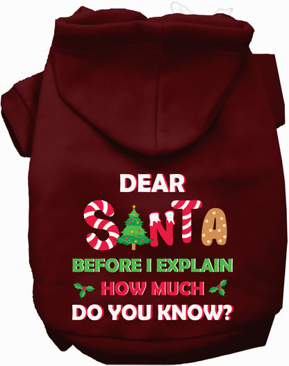 Maroon pet hoodie with Santa design